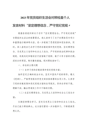 2023年党员组织生活会对照检查个人发言材料“坚定理想信念严守党纪党规”.docx