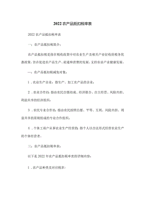 2019农产品抵扣税率表.docx