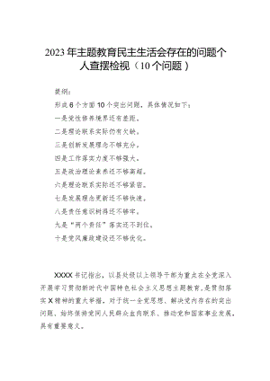 2023年主题教育民主生活会存在的问题个人查摆检视（10个问题）.docx