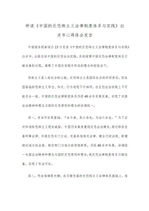 研读《中国的反恐怖主义法律制度体系与实践》白皮书心得体会发言.docx