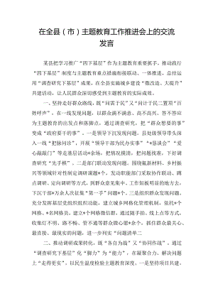 在全县（市）主题教育工作推进会上的交流发言.docx