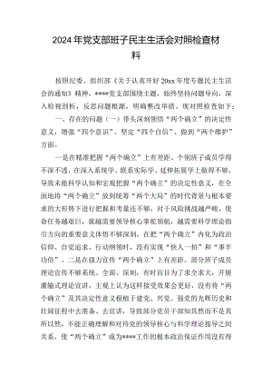 2024年党支部班子民主生活会对照检查材料.docx