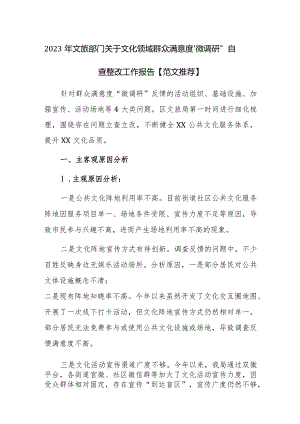 2023年文旅部门关于文化领域群众满意度“微调研”自查整改工作报告【范文推荐】.docx