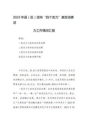 2023年县（区）坚持“四个发力”激发消费活力工作情况汇报.docx