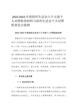 2022-2023年度组织生活会六个方面个人对照检查材料.docx