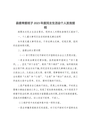 2023年主题教育专题民主生活会个人发言提纲（县委常委）.docx