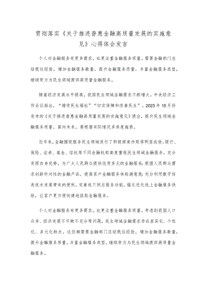 贯彻落实《关于推进普惠金融高质量发展的实施意见》心得体会发言.docx