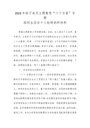2023年班子成员主题教育“六个方面”专题组织生活会个人对照检查材料.docx
