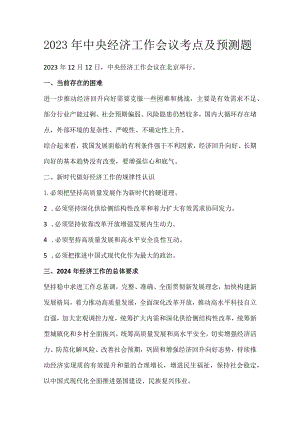 2023年中央经济工作会议考点及预测题.docx