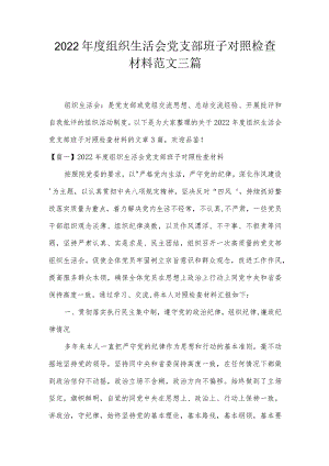 2022年度组织生活会党支部班子对照检查材料范文三篇.docx