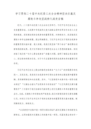 学习贯彻二十届中央纪委三次全会精神坚决打赢反腐败斗争攻坚战持久战发言稿.docx