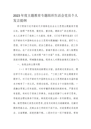 2023年度主题教育专题组织生活会党员个人发言提纲.docx