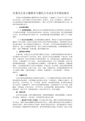 区委办公室主题教育专题民主生活会召开情况报告.docx
