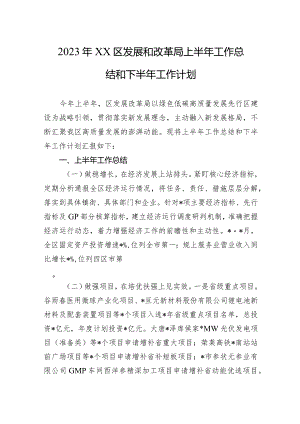 2023年xx区发展和改革局上半年工作总结和下半年工作计划.docx