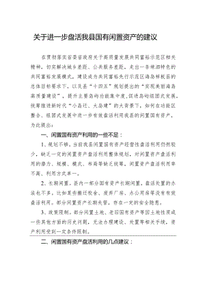 关于进一步盘活我县国有闲置资产的建议.docx