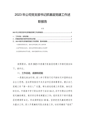2023年公司党支部书记抓基层党建工作述职报告.docx