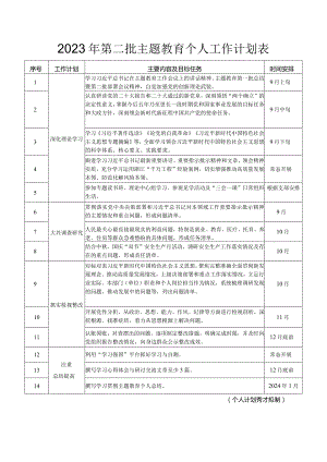 2023年第二批主题教育个人工作计划表.docx