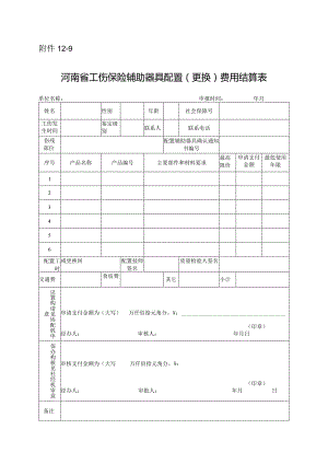 河南省工伤保险辅助器具配置（更换）费用结算表.docx