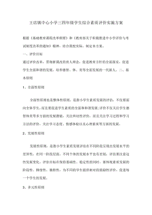 王店镇中心小学三四年级学生综合素质评价实施方案2017.docx