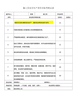 施工员安全生产责任目标考核记录.docx