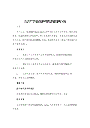烧结厂劳动保护用品的管理办法.docx