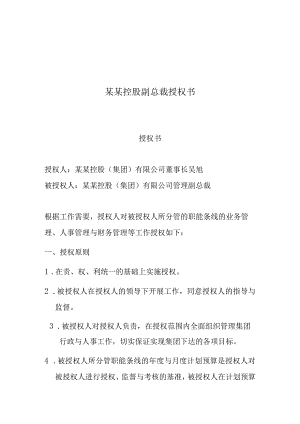某某控股副总裁授权书.docx