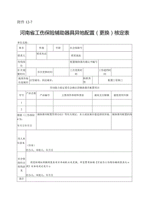 河南省工伤保险辅助器具异地配置（更换）核定表.docx
