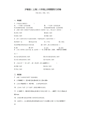 沪教版(上海)八年级上学期图形几何卷.docx