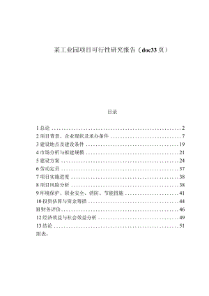 某工业园项目可行性研究报告(doc33页).docx