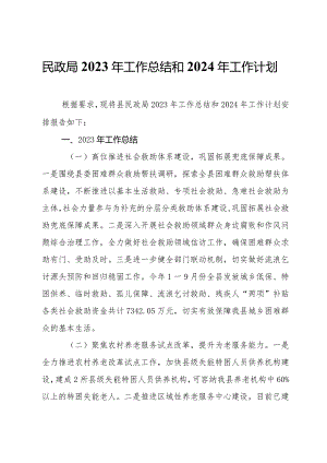 民政局2023年工作总结和2024年工作计划.docx