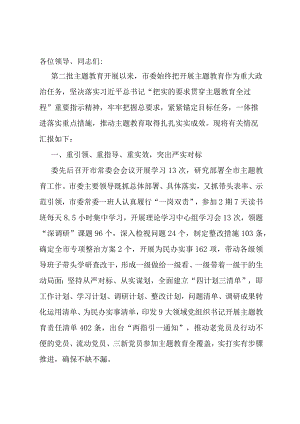 某市在主题教育推进会上的阶段性情况汇报发言.docx