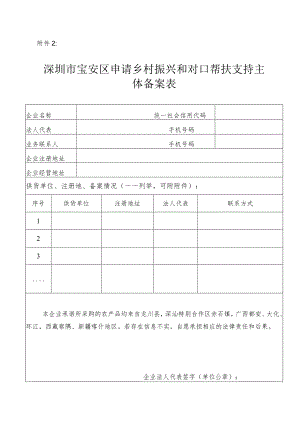 深圳市宝安区申请乡村振兴和对口帮扶支持主体备案表.docx