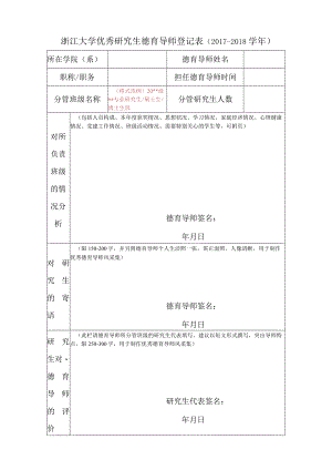浙江大学优秀研究生德育导师登记表（2004---2005学年）.docx
