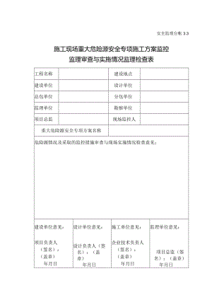 施工现场重大危险源安全专项施工方案监控监理审查与实施情况监理检查表.docx