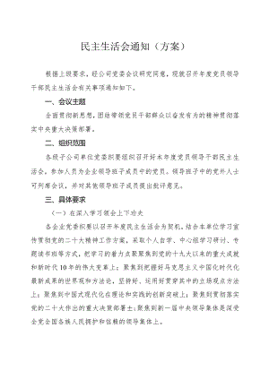 最新民主生活会通知（方案）.docx