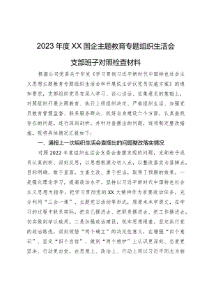 2023年度XX国企主题教育专题组织生活会支部班子对照检查材料.docx