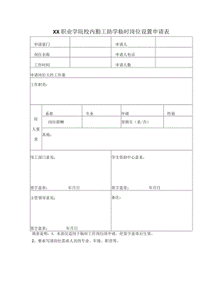 XX职业学院校内勤工助学临时岗位设置申请表.docx