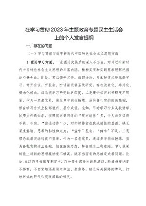 在学习贯彻2023年主题教育专题民主生活会上的个人发言提纲 .docx