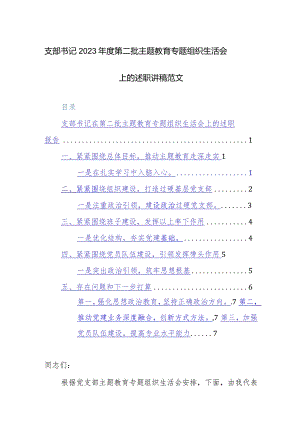 支部书记2023年度第二批主题教育专题组织生活会上的述职讲稿范文.docx