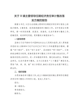 关于X镇主要领导任期经济责任审计整改落实方案的报告.docx