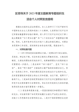 区领导关于2023年度主题教育专题组织生活会个人对照发言提纲（四个方面）.docx