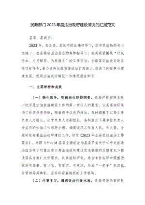 民政部门2023年度法治政府建设情况的汇报范文.docx