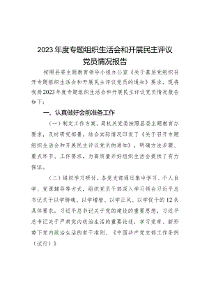 2023年度专题组织生活会和开展民主评议党员情况报告.docx