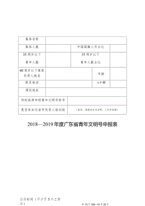 2018—2019年度广东省青年文明号申报表.docx