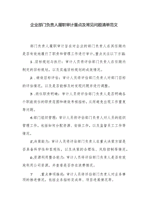 企业部门负责人履职审计重点及常见问题清单范文.docx