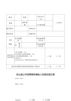 xxx公安分局警务辅助人员报名登记表.docx