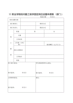 XX职业学院校内勤工助学固定岗位设置申请表（部门）.docx