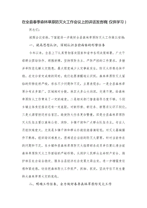 在全县春季森林草原防灭火工作会议上的讲话发言稿.docx