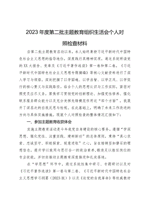 2023年度第二批主题教育组织生活会个人对照检查材料.docx