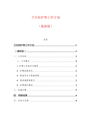 2024卫生院护理工作计划（最新版）.docx